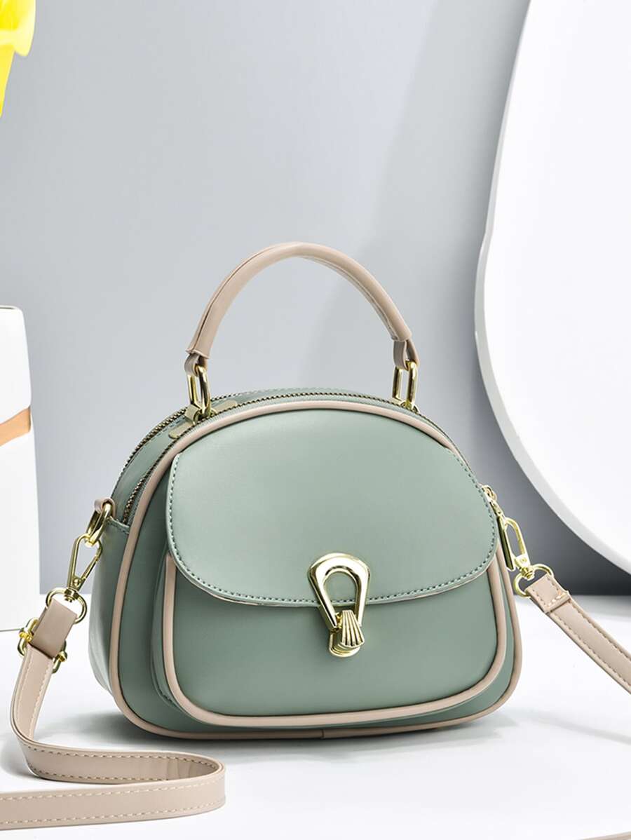 Mini Dome Bag Contrast Binding Metal Decor - Green - View 1