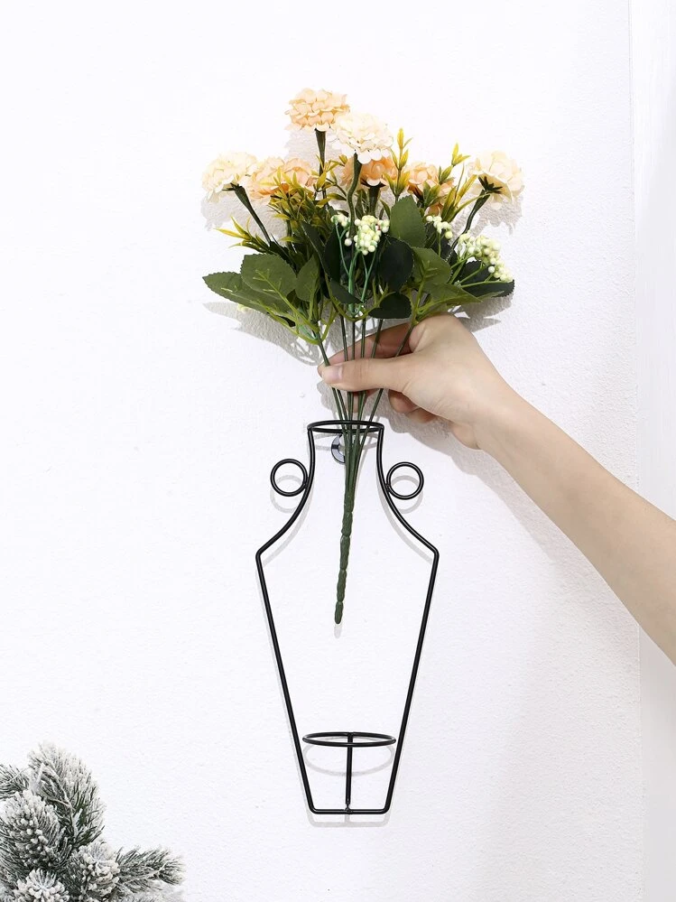 1pc Iron Wall Hanging, Modern Flower Vase Design Hanging Decoration For Home Rama Decoration - Black - View 5