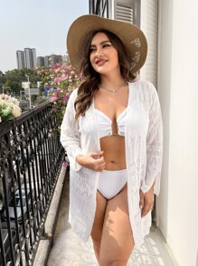 Kimono de punto de malla con abertura lateral - Blanco - Ver 3