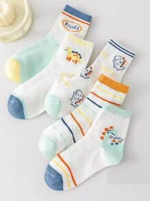 5雙小男童卡通圖案中筒襪 - 彩色 - 查看 1
