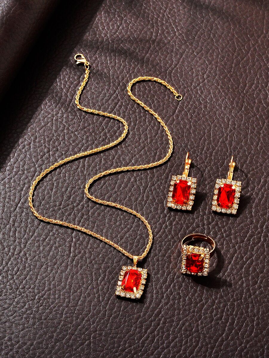 4入組/套水鑽裝飾首飾套裝 - 彩色 - 查看 1