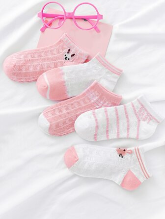 5對女童網眼卡通兔子短襪