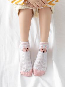 5對女童網眼卡通兔子短襪 - 彩色 - 查看 3