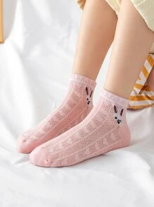 5對女童網眼卡通兔子短襪 - 彩色 - 查看 4