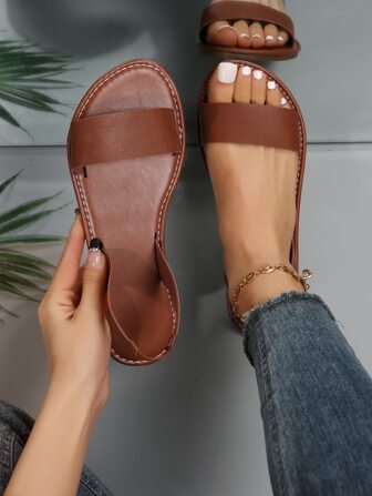 女士兩部分平底優雅露跟涼鞋適用於夏天