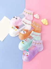 5雙女童冰絲網眼動物圖案襪子,短襪 - 彩色 - 查看 1