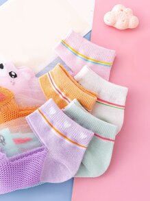 5雙女童冰絲網眼動物圖案襪子,短襪 - 彩色 - 查看 3