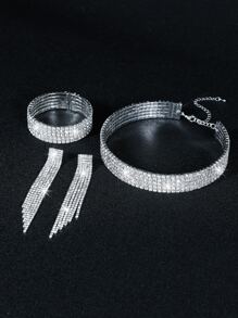 3入組/套奢華水鑽首飾套裝適用於女士適合婚禮派對 - 銀色 - 查看 5