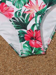 Tween Girl Tropical Print Ruffle Hem Bikini Set Summer Beach - Multicolor - View 4