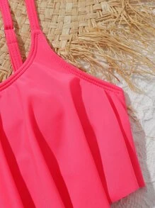 Tween Girl Tropical Print Ruffle Hem Bikini Set Summer Beach - Multicolor - View 5