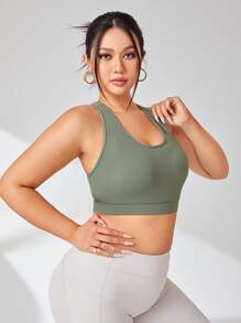 Yoga Basic Plus Solid Racer Back Sports Bra - Green - View 4
