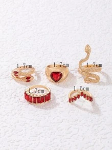Bộ 5 chiếc nhẫn trang trí hình rắn và trái tim đính đá cho ngày lễ tình nhân, mẹ, mẹ, ngày của mẹ, quà tặng - Đỏ - Xem 7