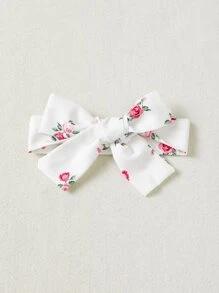 SHEIN 嬰兒女孩花卉印花集褶泡泡袖連身衣 - 白色 - 查看 5