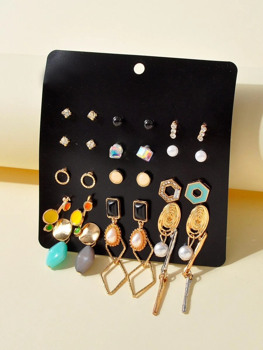 30 cái/bộ Bông tai trang trí đá giả & ngọc trai nhân tạo - Nhiều màu - Xem 1