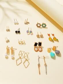 30 cái/bộ Bông tai trang trí đá giả & ngọc trai nhân tạo - Nhiều màu - Xem 2