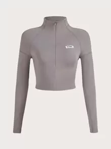SHEIN ICON Spring Outfits 3 Colors Half Turtle Neck Zipper Plain Slim Fit Long Sleeve T-Shirt - Light Grey - View 1