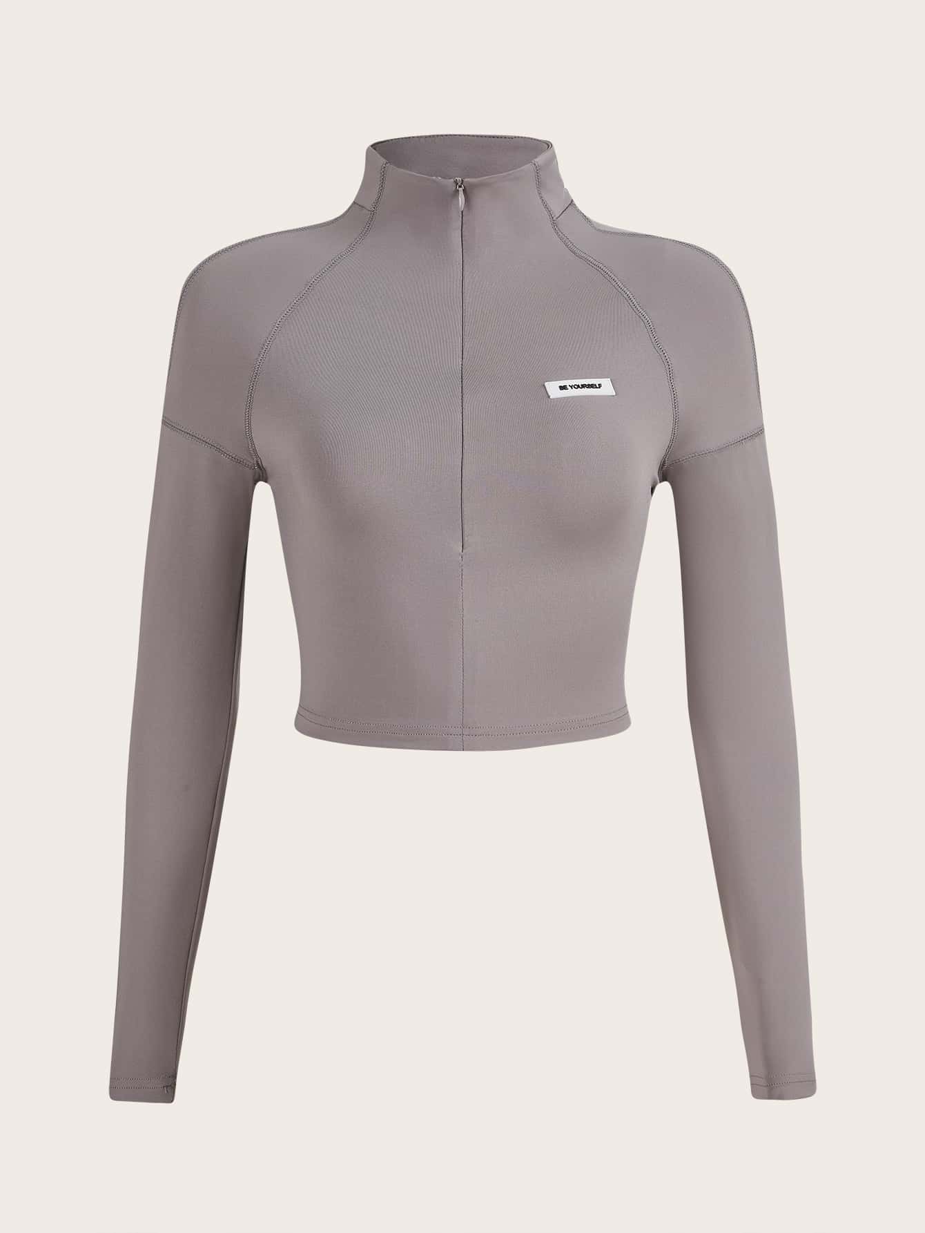 SHEIN ICON Spring Outfits 3 Colors Half Turtle Neck Zipper Plain Slim Fit Long Sleeve T-Shirt - Light Grey - View 1