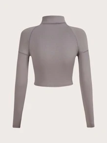 SHEIN ICON Spring Outfits 3 Colors Half Turtle Neck Zipper Plain Slim Fit Long Sleeve T-Shirt - Light Grey - View 2