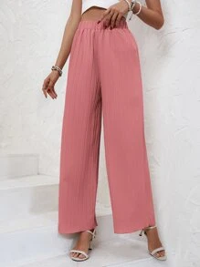 SHEIN Frenchy Solid Wide Leg Trousers - Dusty Pink - View 3