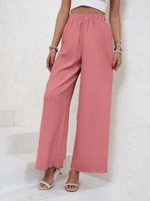 SHEIN Frenchy Solid Wide Leg Trousers - Dusty Pink - View 4
