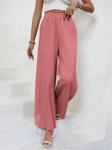 SHEIN Frenchy Solid Wide Leg Trousers - Dusty Pink - View 5