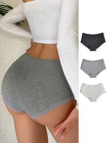 3 piezas Bragas unicolor tejido de canalé ribete con encaje - Multicolor - Ver 2