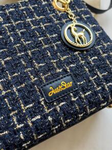 Fashionable,Minimalist,Casual,Mini Square Bag Plaid With Bag Charm For Girl, Teen Girls