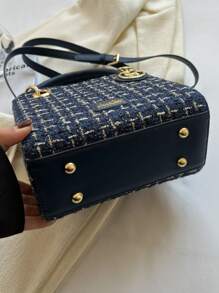 Fashionable,Minimalist,Casual,Mini Square Bag Plaid With Bag Charm For Girl, Teen Girls