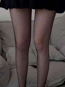 Rhinestone Decor Fishnet Tights - Black - View 3