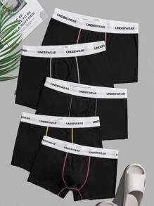 男士5入組腰部字母條帶平角內褲
