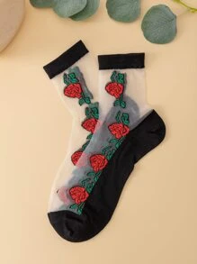 1雙女士印花時尚中筒襪