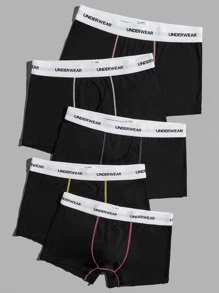 男士5入組腰部字母條帶平角內褲