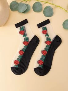 1雙女士印花時尚中筒襪