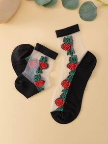 1雙女士印花時尚中筒襪