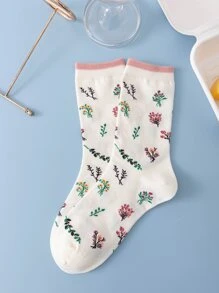 1pair Women Floral Pattern Casual Style Crew Socks