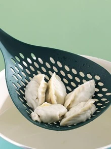 1pc Plastic Strainer With Handle, Minimalist Noodle Colander For Kitchen - Dark Green - View 2