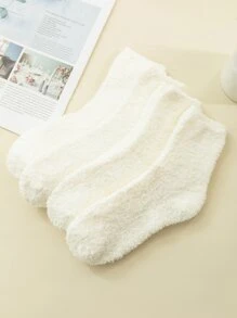 4雙素色中筒襪 - 白色 - 查看 3
