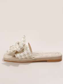 Women Bow Decor Slide Sandals, Vacation Outdoor Polyester Flat Sandals - Beige - View 3