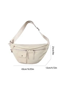 Oversized Bum Bag Pocket Front Studded Decor - Beige - View 3