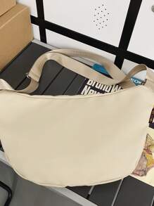 Oversized Bum Bag Pocket Front Studded Decor - Beige - View 5