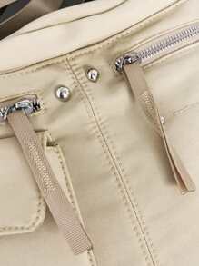 Oversized Bum Bag Pocket Front Studded Decor - Beige - View 7