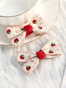 2 chiếc kẹp tóc nơ thêu dâu tây trang trí ngày lễ tình nhân dễ thương, phụ kiện tóc, kẹp tóc kẹp tóc kẹp tóc kẹp tóc - Nhiều màu - Xem 1