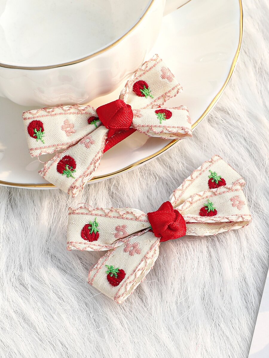 2 chiếc kẹp tóc nơ thêu dâu tây trang trí ngày lễ tình nhân dễ thương, phụ kiện tóc, kẹp tóc kẹp tóc kẹp tóc kẹp tóc - Nhiều màu - Xem 1