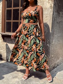 SHEIN Clasi 大碼熱帶圖案後背繫帶掛脖上衣和半身裙 - 彩色 - 查看 3