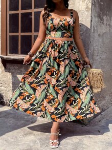 SHEIN Clasi 大碼熱帶圖案後背繫帶掛脖上衣和半身裙 - 彩色 - 查看 5