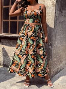 SHEIN Clasi 大碼熱帶圖案後背繫帶掛脖上衣和半身裙 - 彩色 - 查看 7