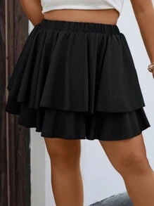 SHEIN Holidaya Plus Two Layer Hem Skirt - Black - View 5