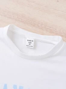 SHEIN Tween Girl 字母图案 T 恤和百褶裙 - 藍白色 - 查看 6