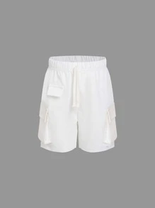 Toddler Boys Flap Pocket Side Drawstring Waist Cargo Shorts - White - View 1