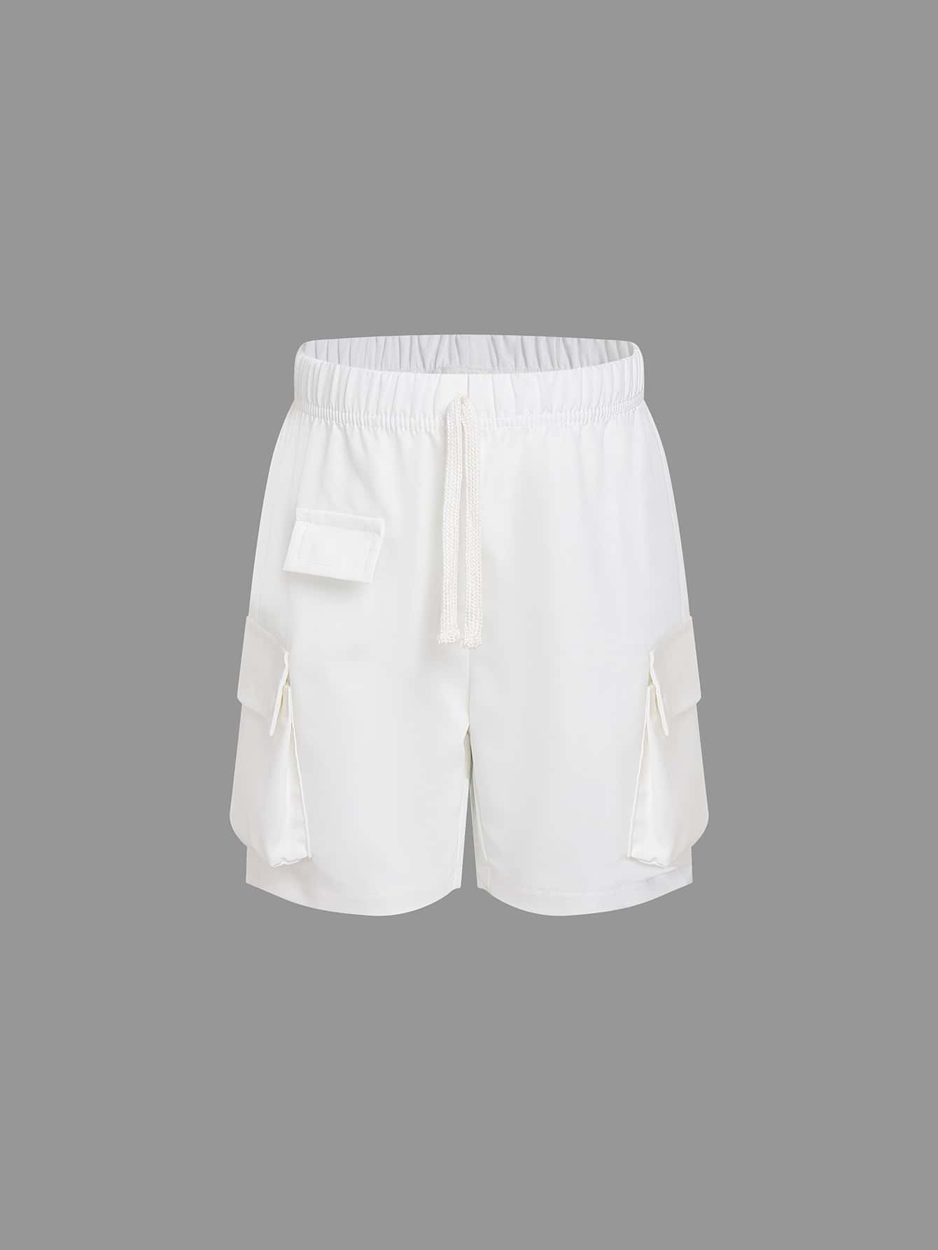 Toddler Boys Flap Pocket Side Drawstring Waist Cargo Shorts - White - View 1